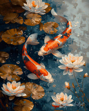 Load image into Gallery viewer, Diamond Painting - Vintage Koi Carp and Flowers canvas already framed