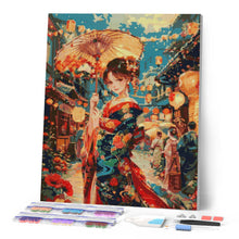 Load image into Gallery viewer, Diamond Painting - Kimono Girl at Lantern Festival canvas already framed