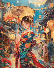 Load image into Gallery viewer, Diamond Painting - Kimono Girl at Lantern Festival canvas already framed