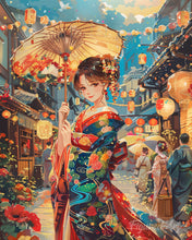 Load image into Gallery viewer, Diamond Painting - Kimono Girl at Lantern Festival canvas already framed