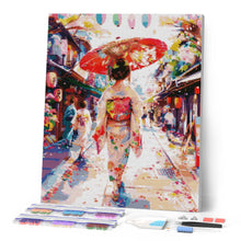 Load image into Gallery viewer, Diamond Painting - Yukata Girl on Festive Street canvas already framed