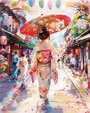 Load image into Gallery viewer, Diamond Painting - Yukata Girl on Festive Street canvas already framed