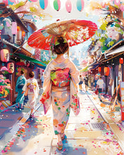 Load image into Gallery viewer, Diamond Painting - Yukata Girl on Festive Street canvas already framed