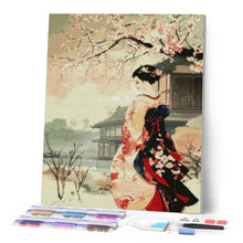 Load image into Gallery viewer, Diamond Painting - Vintage Winter Geisha Scene canvas already framed