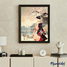 Load image into Gallery viewer, Diamond Painting - Vintage Winter Geisha Scene canvas already framed