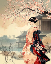Load image into Gallery viewer, Diamond Painting - Vintage Winter Geisha Scene canvas already framed