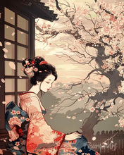 Load image into Gallery viewer, Diamond Painting - Vintage Kimono Lady and Sakura canvas already framed