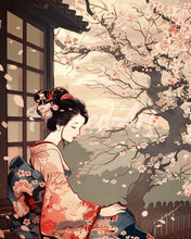 Load image into Gallery viewer, Diamond Painting - Vintage Kimono Lady and Sakura canvas already framed