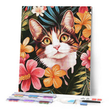 Load image into Gallery viewer, Diamond Painting - Cat with Tropical Flowers