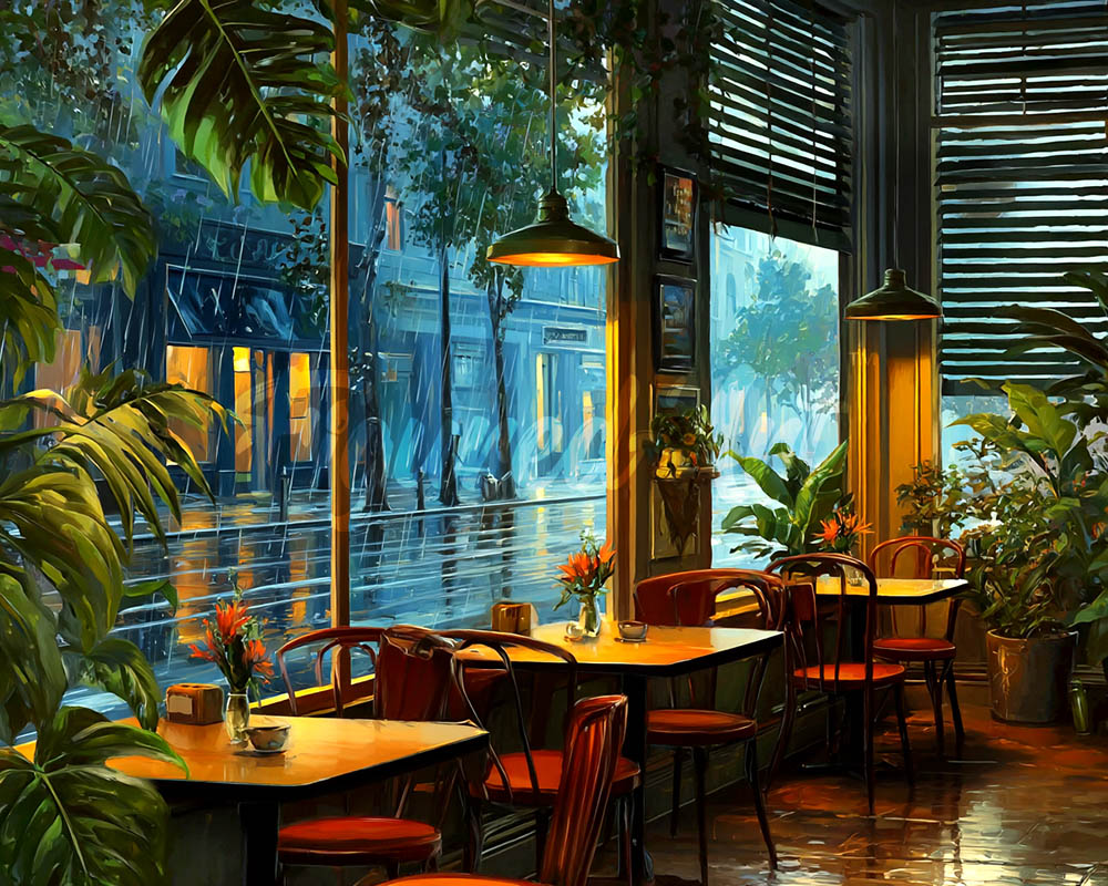 Diamond Painting - Rainy Day Cafe