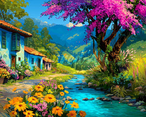 Diamond Painting - Colourful Village Stream