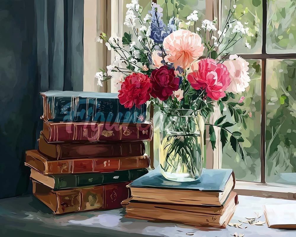 Diamond Painting - Vintage Books and Blooms