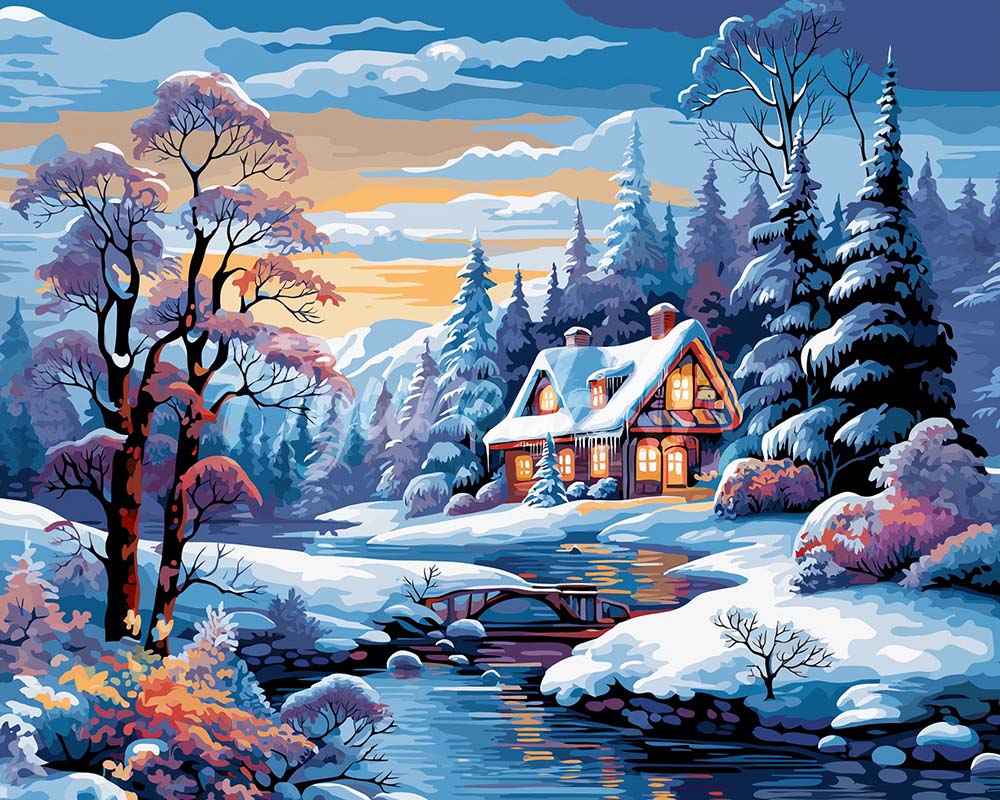 Diamond Painting - Winter River Cottage
