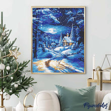 Load image into Gallery viewer, Diamond Painting - Moonlight Winter Cottage