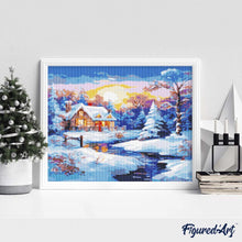 Load image into Gallery viewer, Diamond Painting - Sunset Winter Cabin