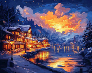 Diamond Painting - Glowing Lakeside Village