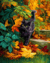 Load image into Gallery viewer, Diamond Painting - Black Cat in Autumn