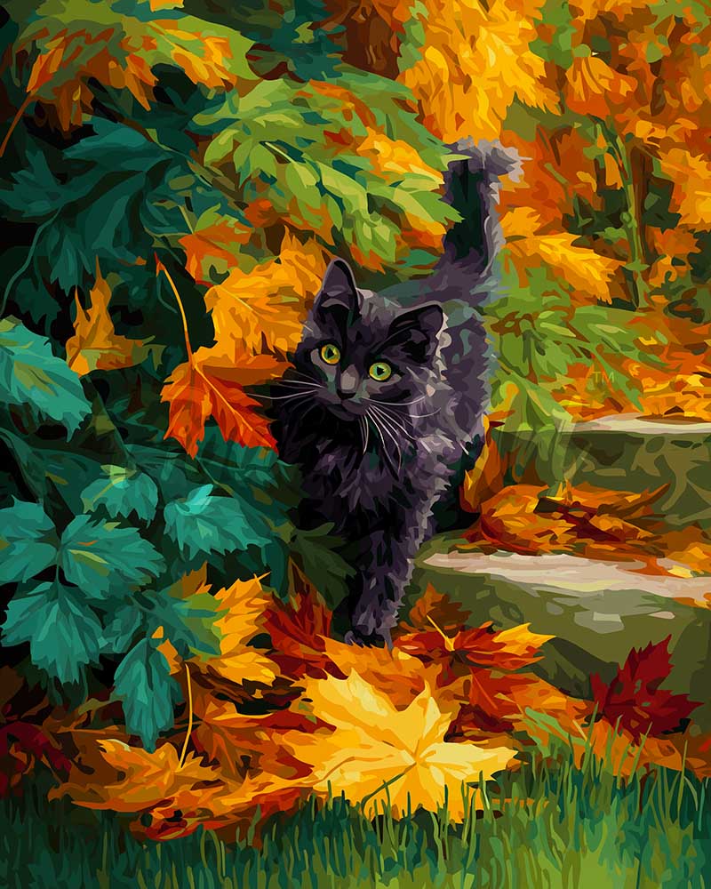 Diamond Painting - Black Cat in Autumn