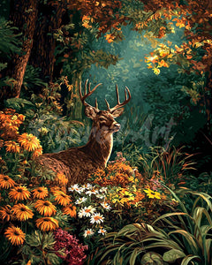 Diamond Painting - Deer Among Autumn Blooms