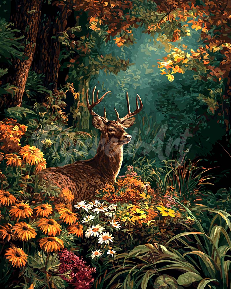 Diamond Painting - Deer Among Autumn Blooms