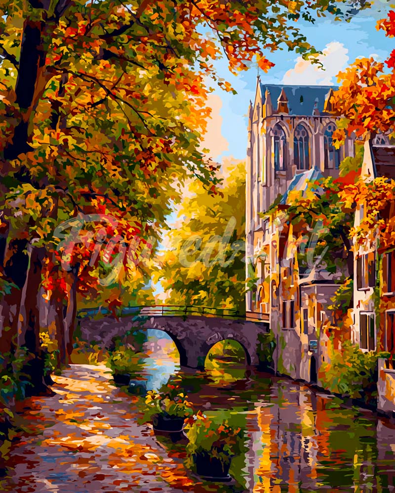 Diamond Painting - Riverside Autumn Town