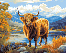 Load image into Gallery viewer, Diamond Painting - Highland Cow Golden Lakeside