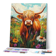 Load image into Gallery viewer, Diamond Painting - Highland Cow Wildflower Portrait