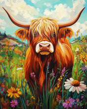 Load image into Gallery viewer, Diamond Painting - Highland Cow Wildflower Portrait