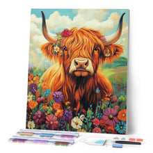 Load image into Gallery viewer, Diamond Painting - Highland Cow Flower Portrait