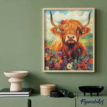 Load image into Gallery viewer, Diamond Painting - Highland Cow Flower Portrait
