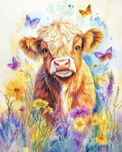 Load image into Gallery viewer, Diamond Painting - Highland Cow with Butterflies