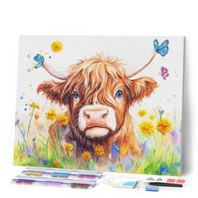 Load image into Gallery viewer, Diamond Painting - Highland cow Spring Portrait