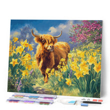 Load image into Gallery viewer, Diamond Painting - Highland cow and daffodils