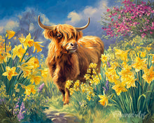 Load image into Gallery viewer, Diamond Painting - Highland cow and daffodils