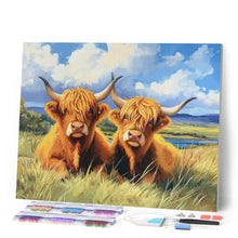 Load image into Gallery viewer, Diamond Painting - Highland cow Golden Field