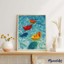 Load image into Gallery viewer, Diamond Painting - Origami Boats on Blue