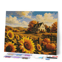 Load image into Gallery viewer, Diamond Painting - Sunflower Field and White Farmhouse
