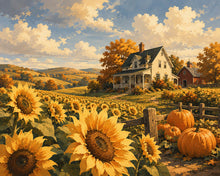 Load image into Gallery viewer, Diamond Painting - Sunflower Field and White Farmhouse