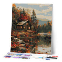 Load image into Gallery viewer, Diamond Painting - Cosy Cabin by the Autumn Lake