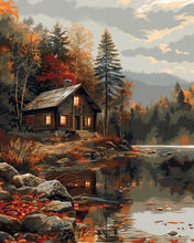 Load image into Gallery viewer, Diamond Painting - Cosy Cabin by the Autumn Lake
