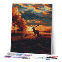 Load image into Gallery viewer, Diamond Painting - Majestic Stag at Autumn Sunset