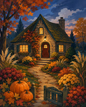 Load image into Gallery viewer, Diamond Painting - Glowing Pumpkin Cottage at Dusk