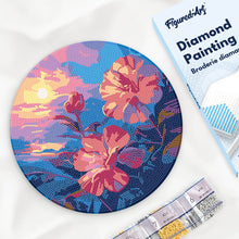 Load image into Gallery viewer, Diamond Painting on Wood Slice - Hibiscus at Sunset Figured'Art UK