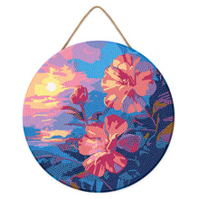 Load image into Gallery viewer, Diamond Painting on Wood Slice - Hibiscus at Sunset