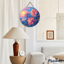 Load image into Gallery viewer, Diamond Painting on Wood Slice - Hibiscus at Sunset