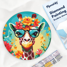 Load image into Gallery viewer, Diamond Painting on Wood Slice - Fantasy Giraffe and Flowers Figured'Art UK