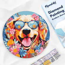 Load image into Gallery viewer, Diamond Painting on Wood Slice - Fantasy Dog and Flowers Figured'Art UK