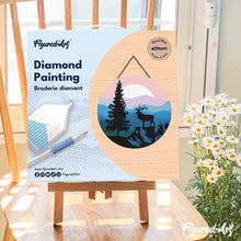 Load image into Gallery viewer, Diamond Painting on Wood Slice - A Moose on the Cliff
