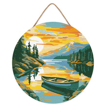 Load image into Gallery viewer, Diamond Painting on Wood Slice - Mountain Lake with Canoe