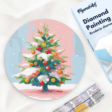 Load image into Gallery viewer, Diamond Painting on Wood Slice - Snowy Christmas Tree Figured'Art UK